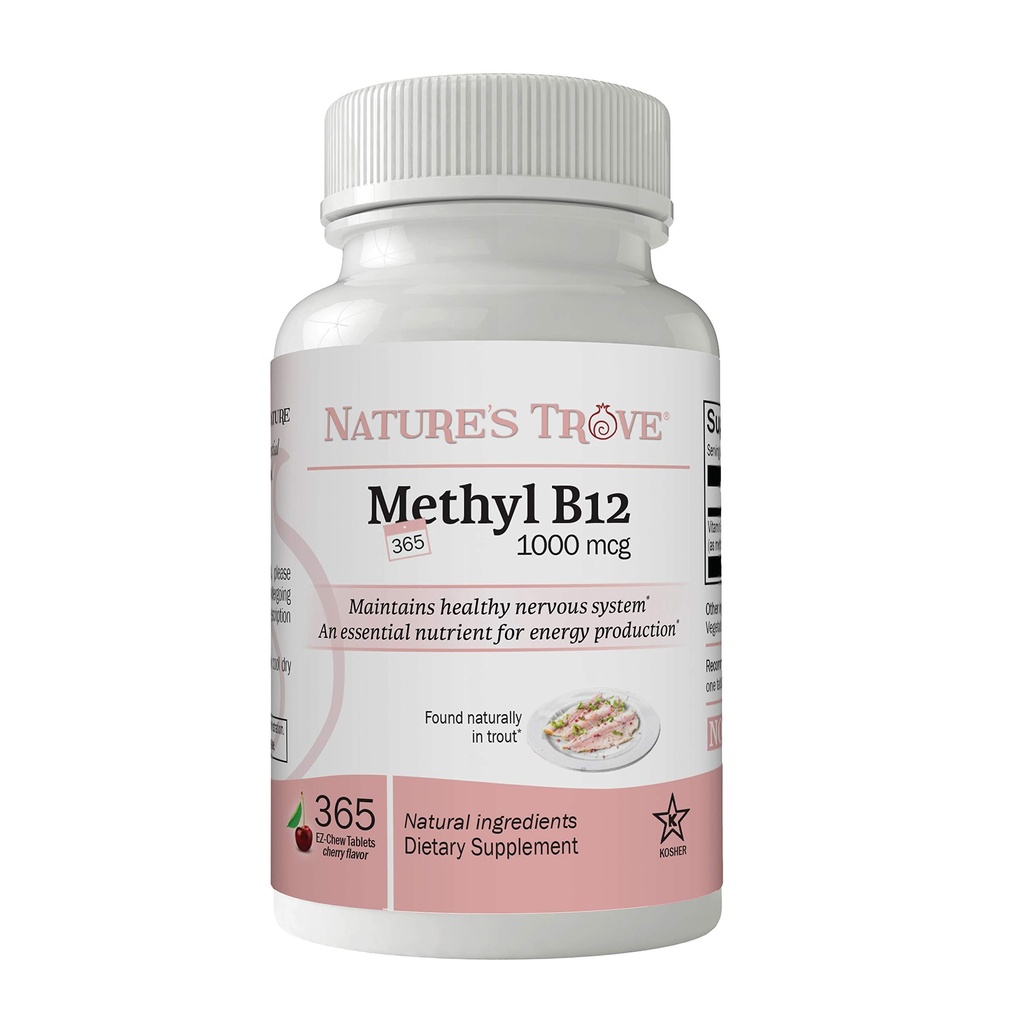 Narava Trove Vitamin B12 Metilkobalamin 1000 mcg, 365 Count, B12 Žvečljivi vitamini, Cherry Flavor