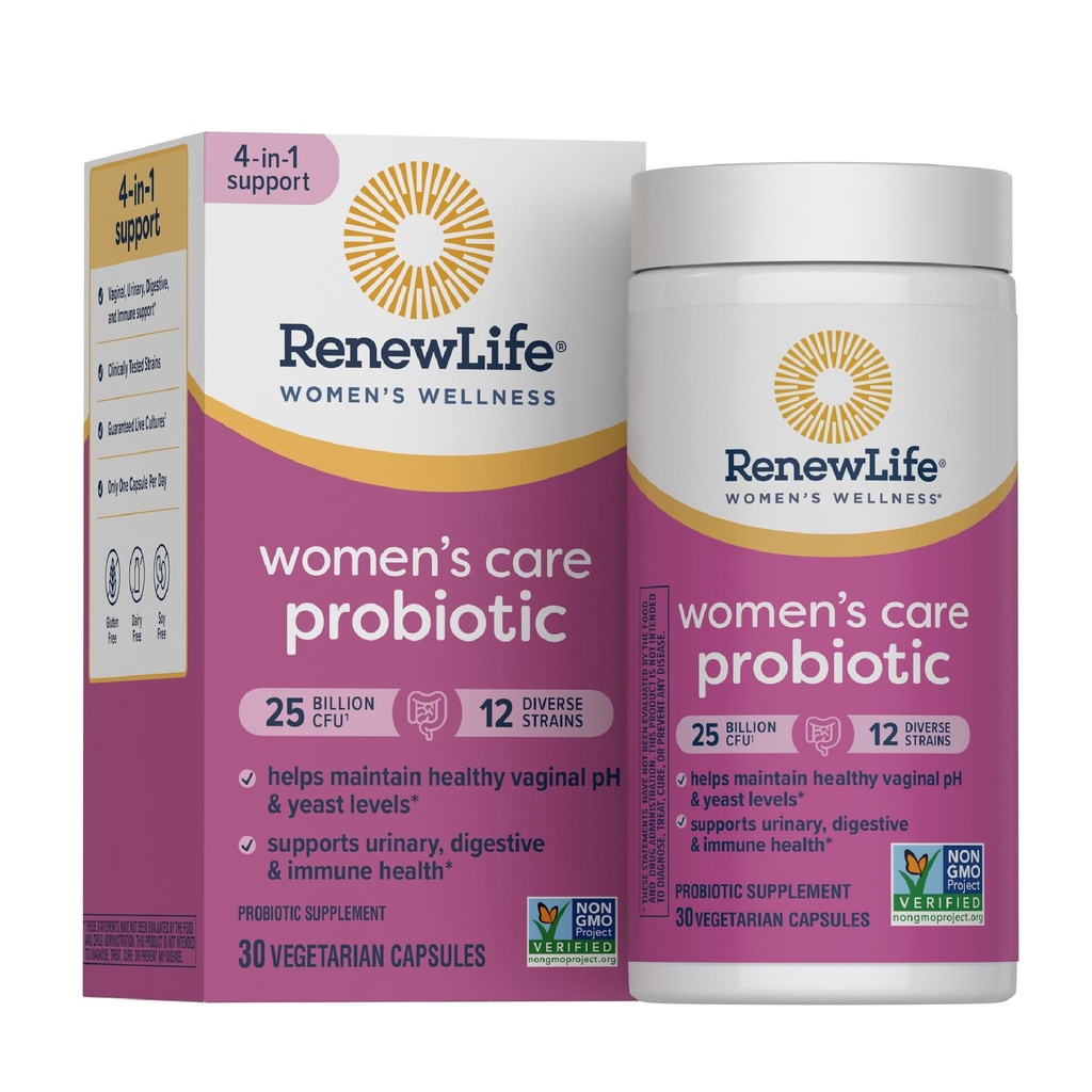 Renew Life Ženske probiotične kapsule, Podpira pH ravnovesje za ženske, vaginalne, urinarne, prebavne in imunskega zdravja, L. Rhamnosus GG, Mlečni, Soja in Gluten-free, 25 milijard CFU - 30 Ct