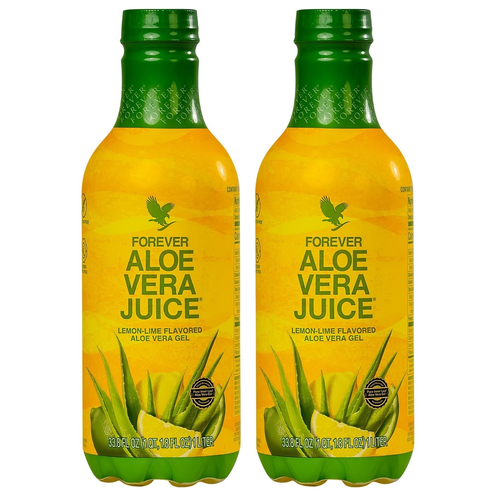 Večno življenje - Aloe Vera Juice - limonina limonina aroma s čistim gelom za notranji list - podpira prebavo in imuniteto - 1L vsak (Pack of 2)