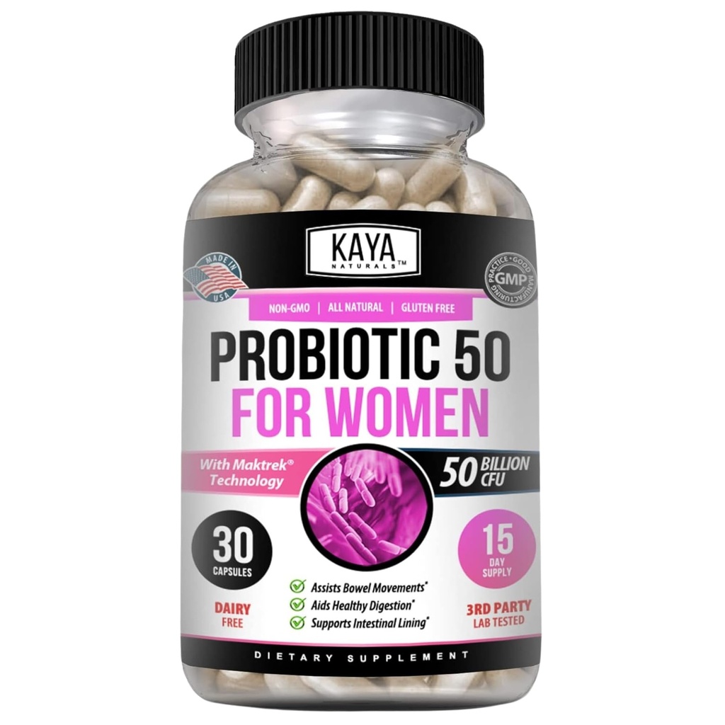 Kaya Naturals Probiotic 50 milijard CFU - probiotiki za ženske, probiotiki za moške in odrasle, naravni - Gut Health & Imune Support dodatek - Zagotavlja prebavna podpora - 30 Zelenjavne kapsule