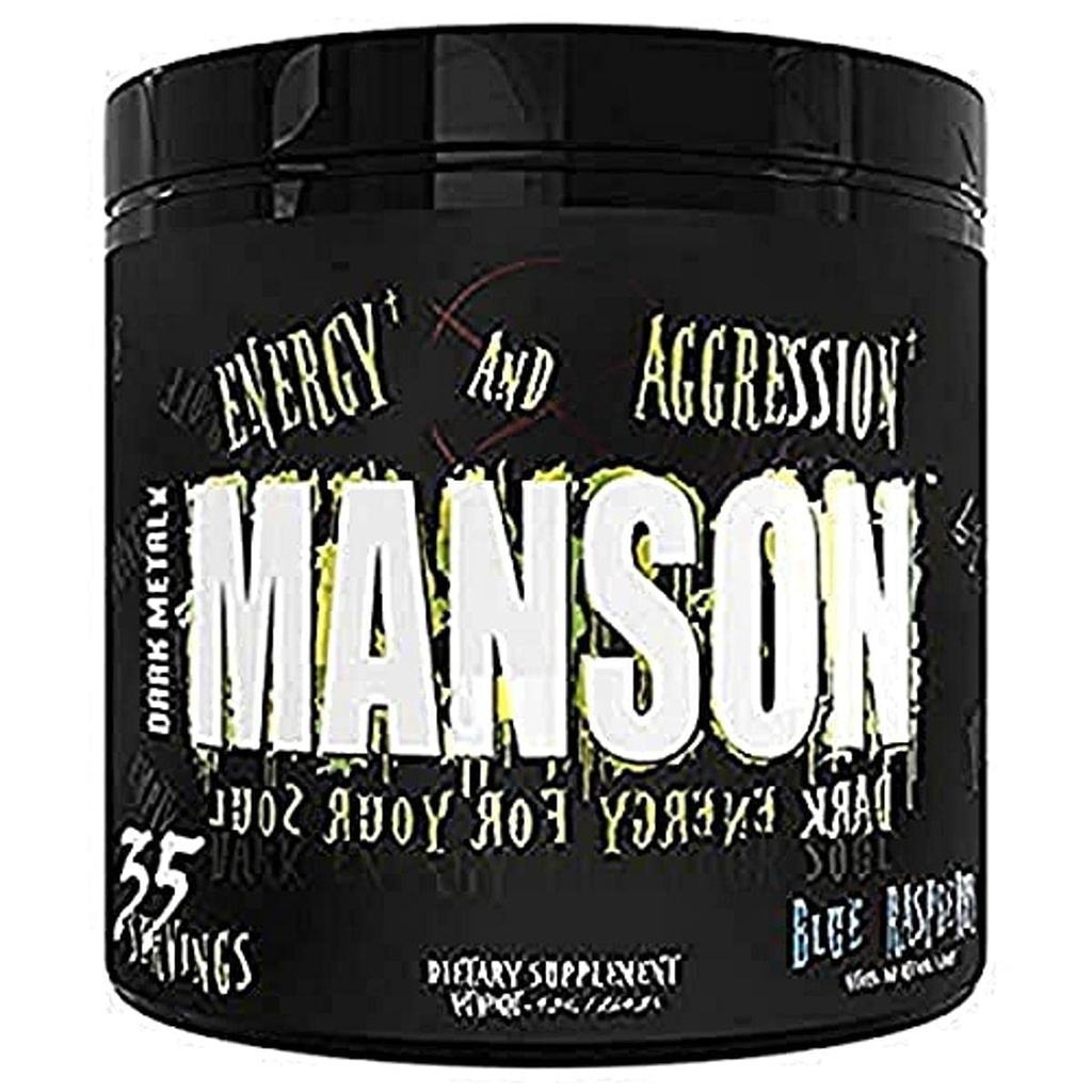 DARK METAL Inc. Manson High Stim Pre Workout Powder, Energy Focus Moč, Naložen z Beta Alanine L-Carnitine Kofein Infinergy, 35 Srvgs, Modra malina