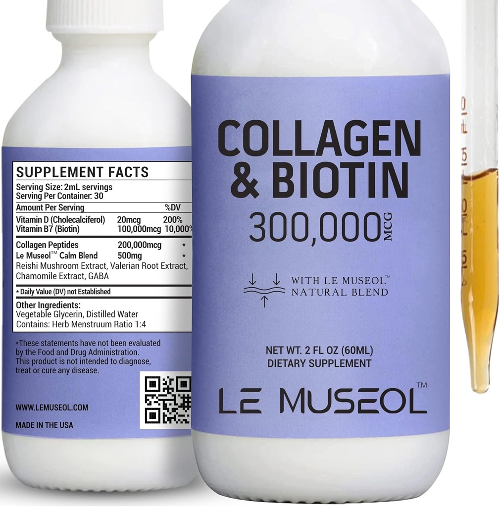 Tekoči kolagen za ženske, 300.000mcg tekoči biotin in kolagen dopolnila kapljice za lase, nail rast bleščeče kože - 60ml