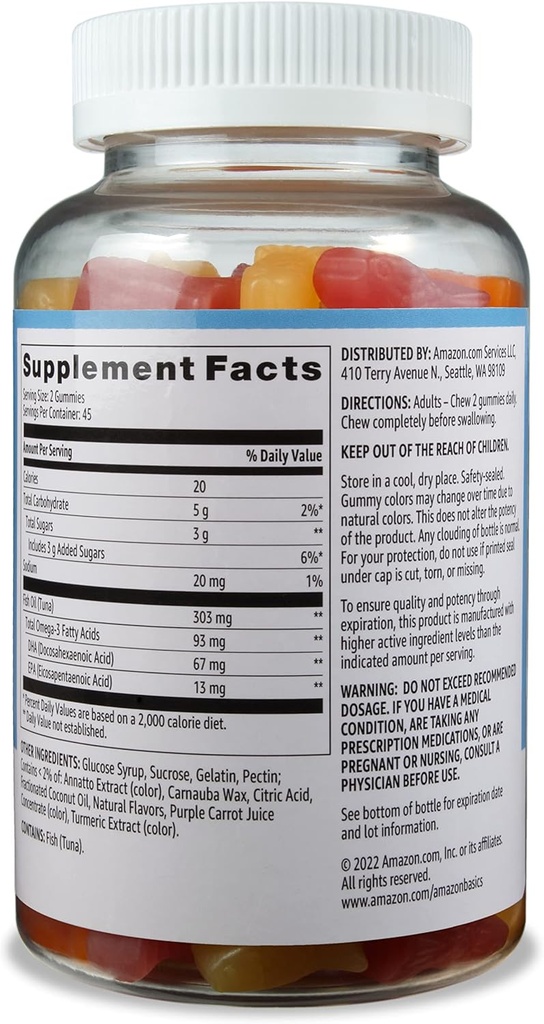 Osnove Ribje olje 303 mg, limona, Orange & Jagoda-Banana Okusi, 90 Gummies (2 na strežbo), EPA in DHA Omega-3 Maščobne kisline (Prej Solimo) (Pack of 2)
