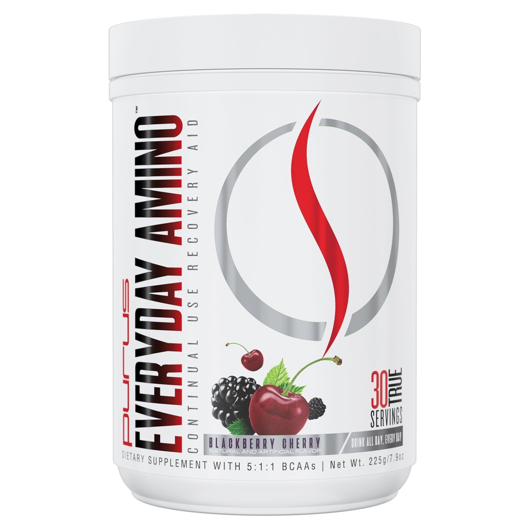 Purus Labs Everyday Amino BCAA Powder | Amino Acids for Muscle Hydration & Recovery | Sugar Free & Gluten Free | 30 Servings (BlackBerry Cherry)