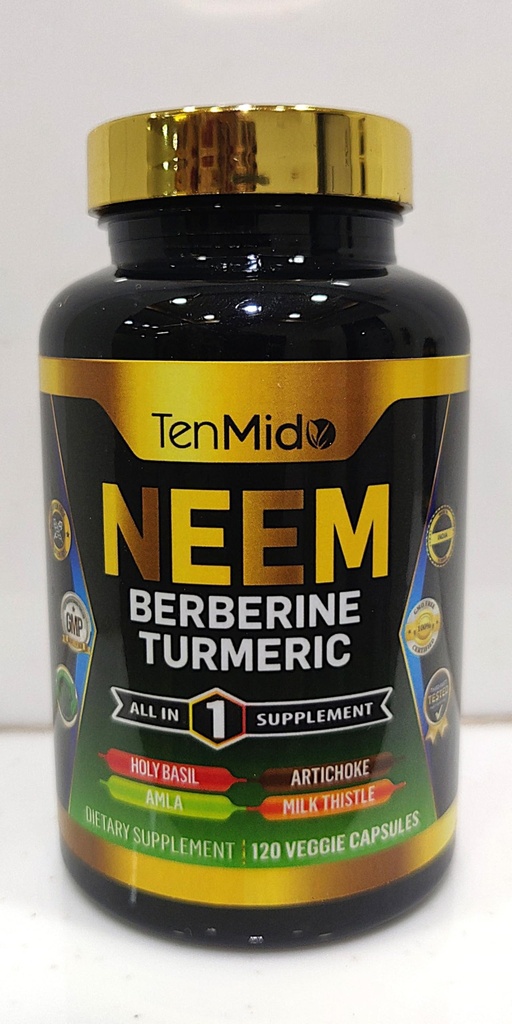 Neem Leaf Supplement - 8 v1 Formula - Združite z Berberine, Kurkuma, Sveti Basil, Amla, Artichoke, Milk Thistle, in Black Pepper - Imunska podpora - 120 Kapsule za 4 mesece dobave