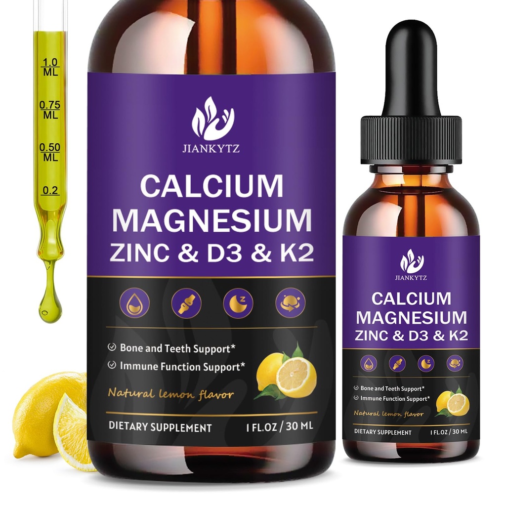(2 pakiranji) Tekoče kapljice kalcijevega magnezijevega cinka za ženske in moške - kosti in zobe, Imunska podpora, Tekoči kalcij dodatek z magnezijevim glicinatom, vitamin C D3 K2 B6 in Sea Moss brez sladkorja