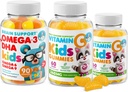 Omega-3 DHA Gumiji in vitamin C Gumiji za otroke in odrasle – Imunska podpora, nizkosladka, želatina-free, vegetarijanski, žvečljivi vitamini za malčke