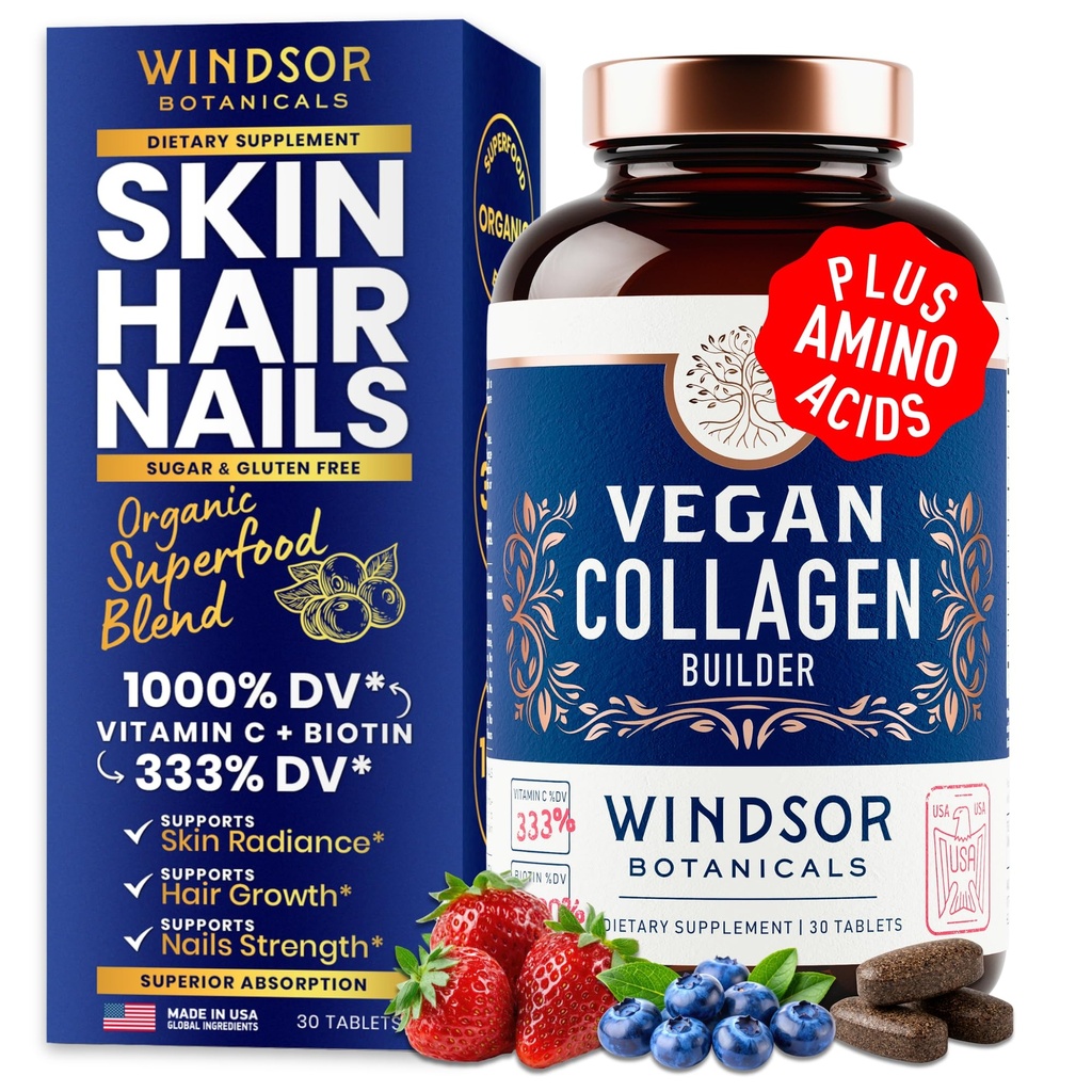 Veganski kolagen za ženske in moške dodatke - vitamin C, biotin, aminokisline Glicin, lizin, prolin, organsko sadje in zelenjava v prahu - enkrat na dan - 30 kolagen na osnovi rastline
