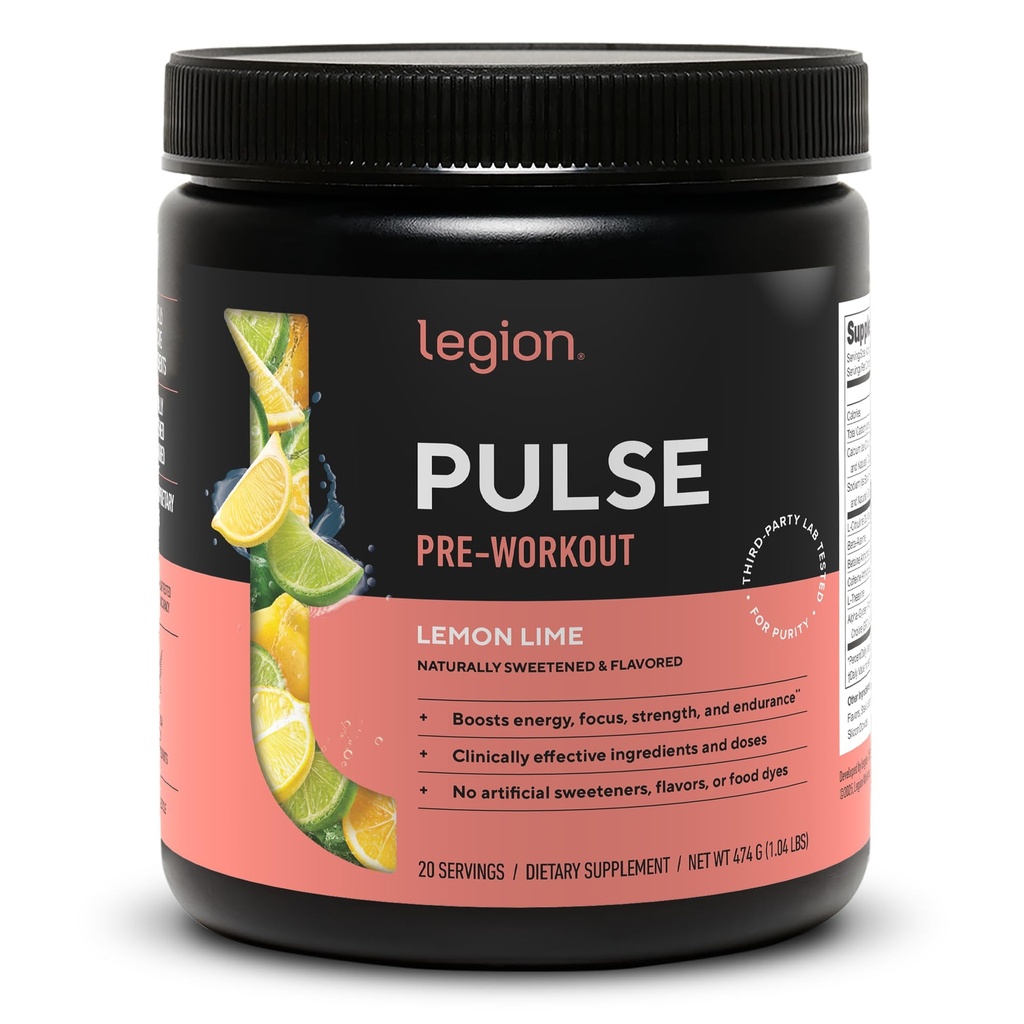 LEGION- Vse naravno dušikov oksid Preworkout pijača za povečanje energije, Kreatin brezplačno, naravno sladkana, Beta Alanin, Citrulin, Alfa GPC (Lemon lime)