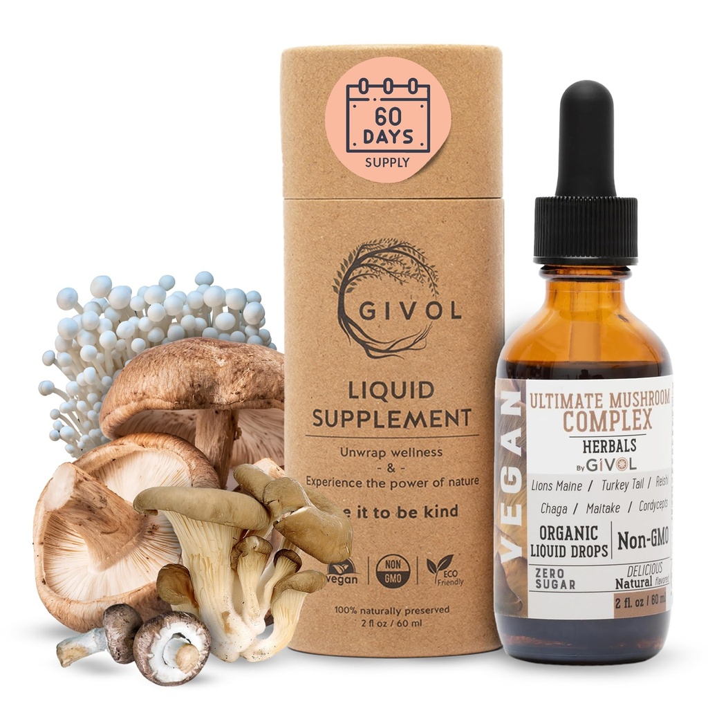 Ultimate Imunska goba kompleksne tekoče kapljice: Dinamična zeliščna mešanica za izboljšano zmogljivost in energijo, sveže levja griva, Reishi, Chaga ekstrakti, Vitamini, 60 dni dobave