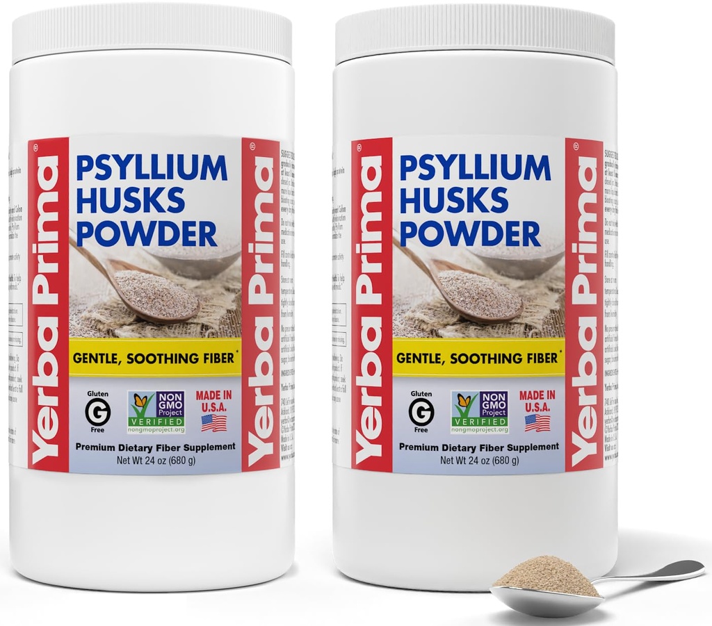Yerba Prima Psyllium Husks Powder - 24 oz (Pack of 2) - Nearomatizirana - Fina tla - Naravna Fiber dodatek s topen in netopen Fiber