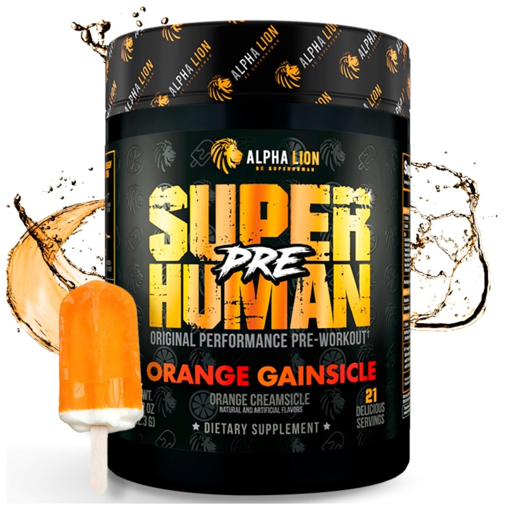 Alpha LION Superhuman Predworkout Powder, Beta Alanin, L-Taurin in Tri-Source Kofein za trajno energijo in fokus, dušikov oksid in citrulin za črpalko (21 Servinga, Orange Gainsicle)