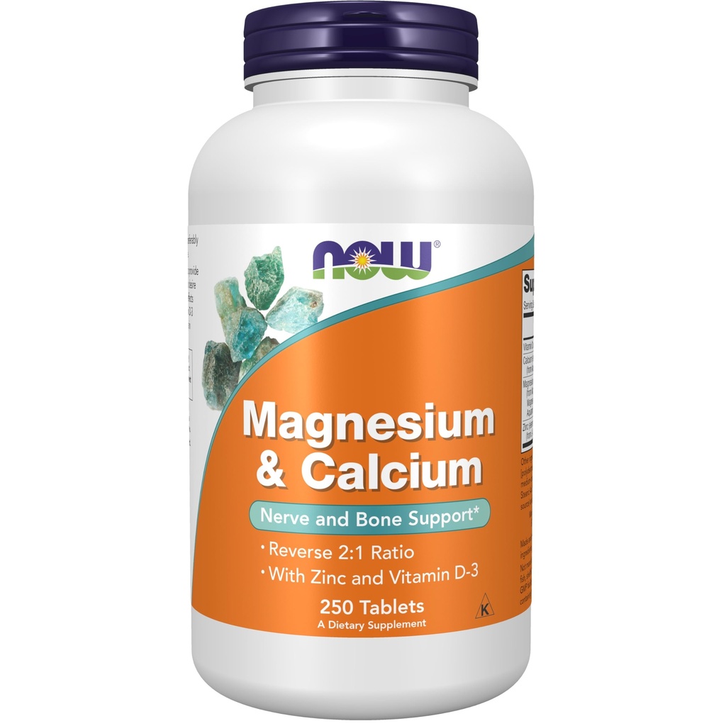 NOW Foods Supplements, Magnezij & kalcij, Z cinkom in vitaminom D-3, Živčno in kostno podporo*, 250 tablet