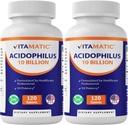 Vitamatski 2 paketi Acidophilus Probiotic - 10 milijard CFU - 120 tablet - 5X Potence - Dnevni Probiotic dodatek, Podpira prebavno zdravje (skupaj 240 tablet)