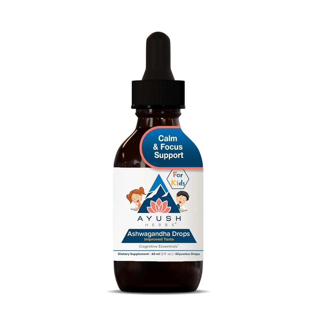 Ayush Herbs Ashwagandha Kapljice za otroke in odrasle - Ayush Herbs Ashwagandha kapljice brez alkohola, Umirjanje dnevni dodatek za mirno fokus z organsko Ashwagandha, limonina aroma - 2 Fl Oz (80 Serving)