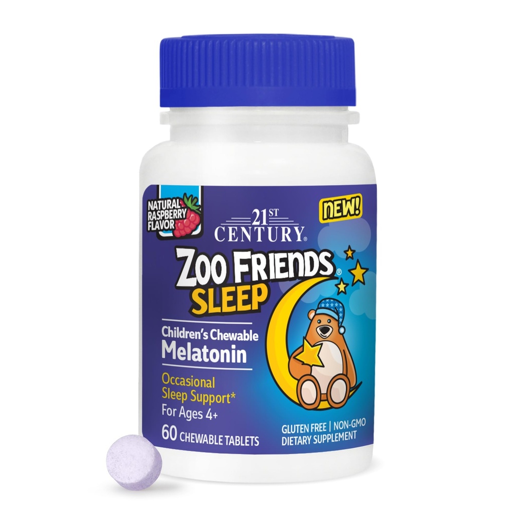 21. stoletje Živalski vrt Prijatelji spanje žvečljivi melatonin, malinska aroma, 60 grof