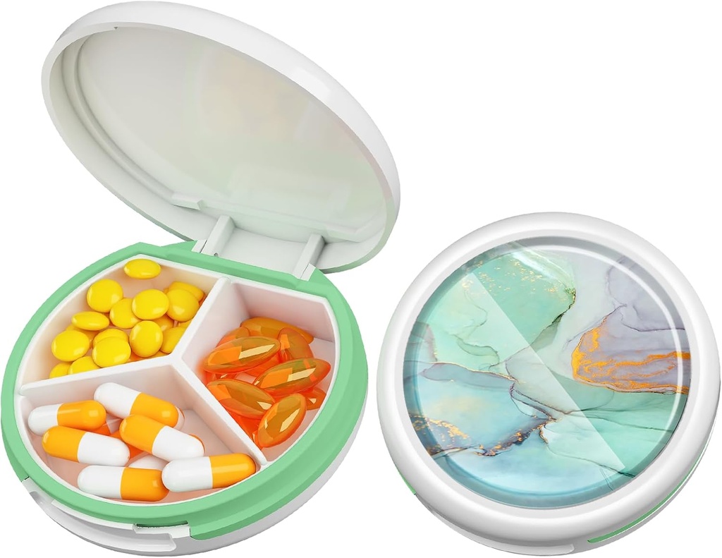 Serfeymi majhne tablete Box - 3 Kompartmenti Prenosne tablete Box za Purse Pocket, Compact Mini potovalne tablete Primer - Primeren za medicino, Vitamin, ribje olje, dodatki - bela (Marble)