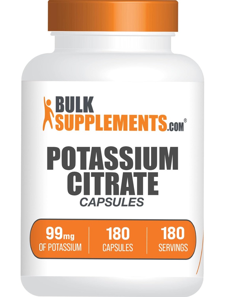 BulkSupplements.com Kapsule kalijevega citrata - kalijev dodatek, kalijev citrat 99 mg - kalijev citrat, kalijeve tablete - 1 kapsula na serviranje, 180 kapsul (paket po 1)
