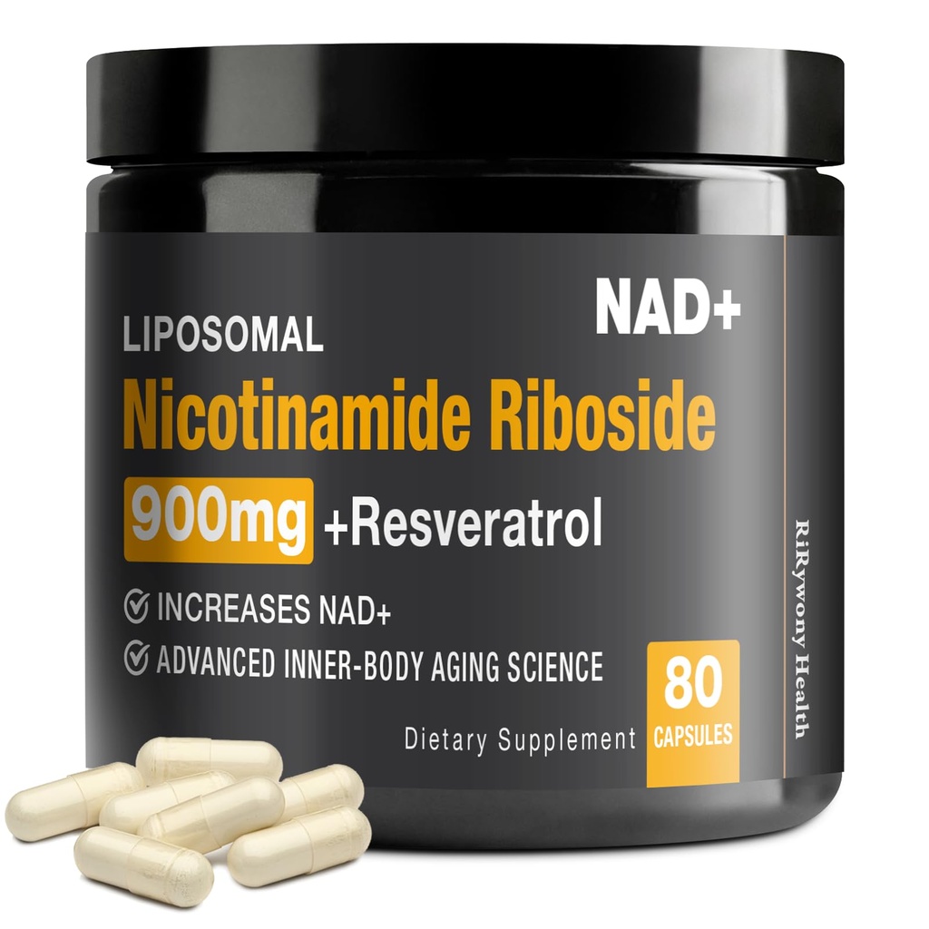 NAD dodatek - NAD+ z nikotinamid ribozid (NR) in Resveratrol Quercetin 900mg Pure Organic NAD Plus za celična popravila zdravo staranje možganov funkcijo, 80 kapsule