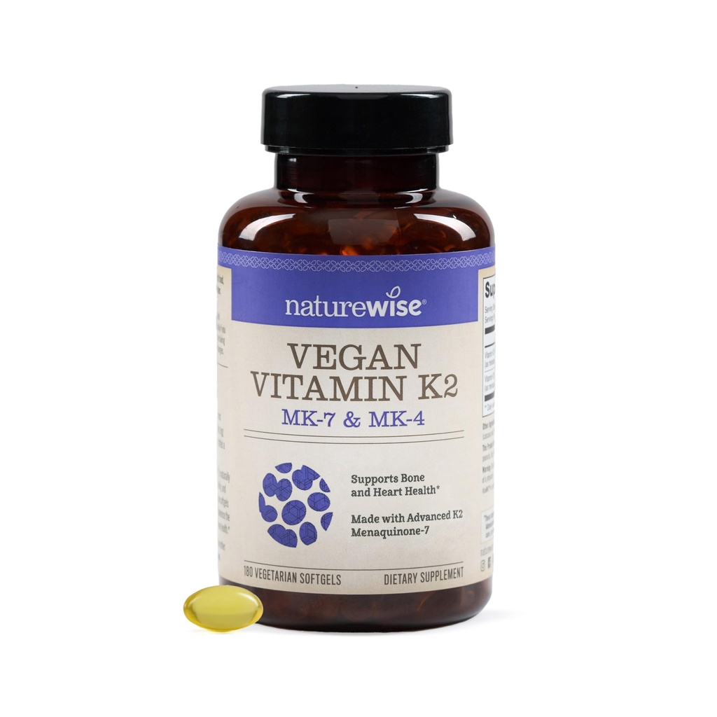 NatureWise Vitamin K2 600mcg dodatek z MK-7 100mcg & MK-4 500mcg - Izboljšana biorazpoložljiva formula - K kompleks za zdravje kosti in srca - Vegan, Gluten Free, Non-GMO-180 Softgels[6-mesečna zaloga]