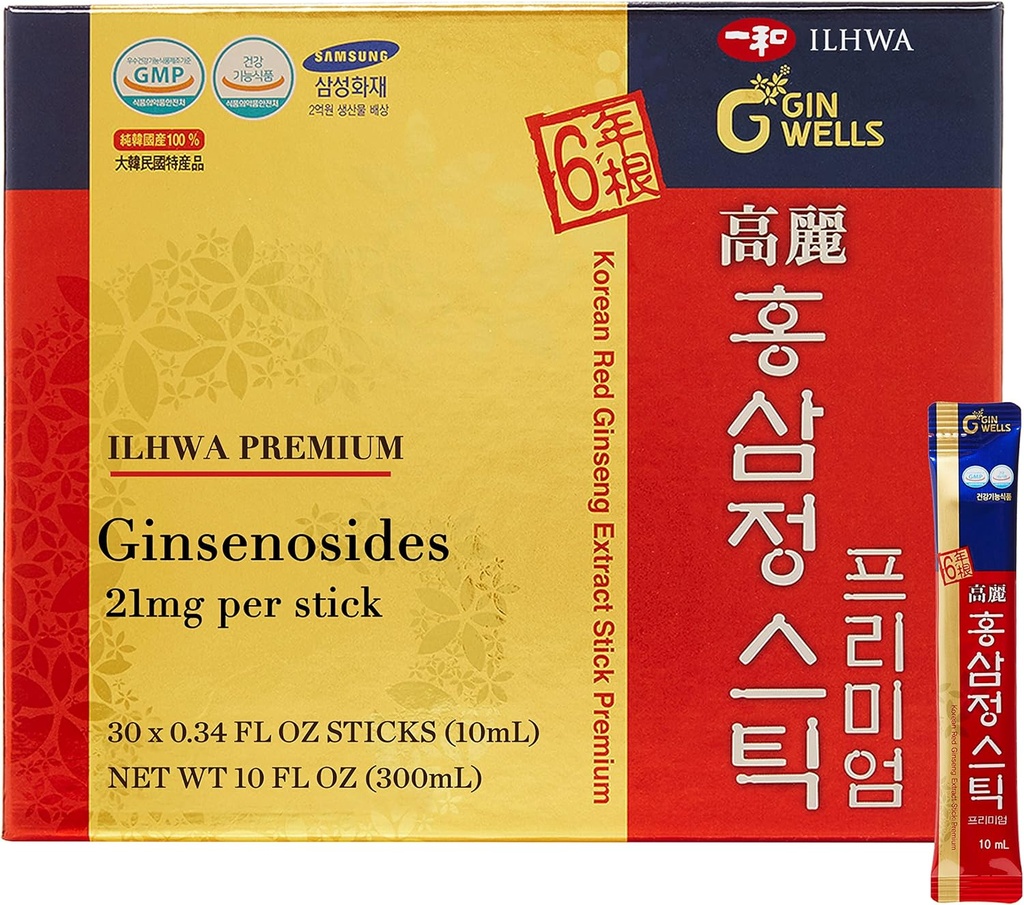 ILHWA Premium korejska rdeča ginseng ekstrakt palice (0,34fl oz X 30 palice) - za imuniteto. Ginsenozid 21 mg na odmerek