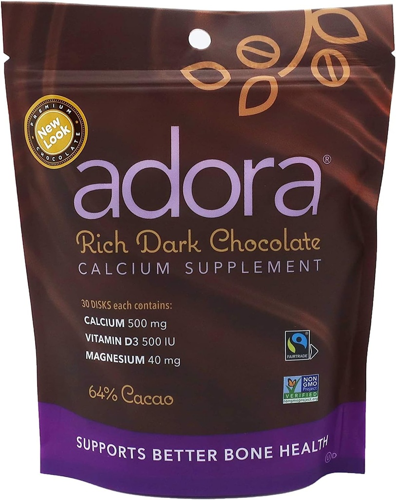 Adora Calcium Supplement, Fairtrade Temna čokolada, pakiranje po 12 - 30 do