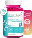 BIOVITALIA Vitamin B12 Kapsule Metil Kobalamin Dodatek 1000mg Rastlinsko bazirane kapsule - podpora Živčno delovanje in presnova Obogatena s pšenično travo Spirulina Peso - 60 Veganske kapice