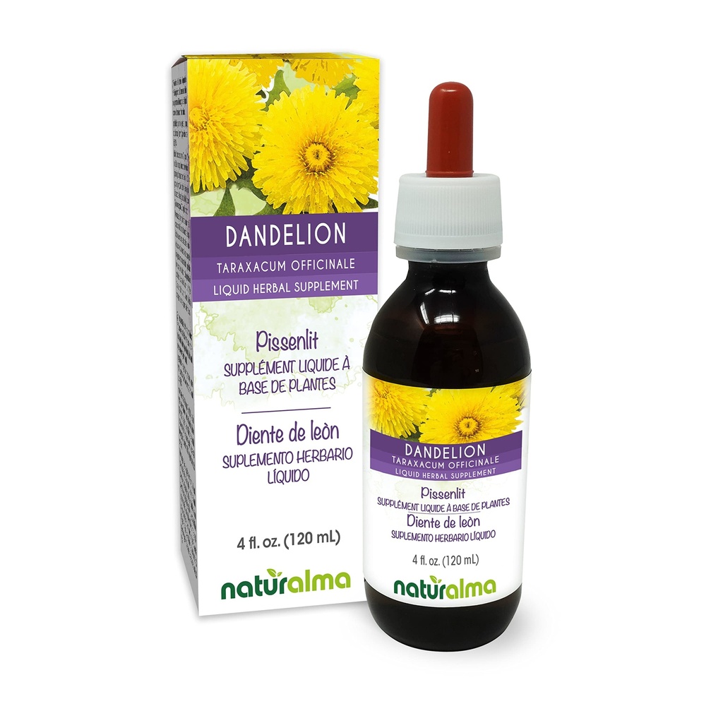 Naturalma Dandelion (Taraxacum officinale) Korenina in zelišča brez alkohola Tinktura - 4 fl oz Tekoči ekstrakt v kapljice - Zeliščni dodatek - Vegan