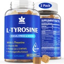 L Tirozin Gummies 1100mg Mešanica za podporo razpoloženju, z Ashwagandha, L-Theanin, Vitamin B kompleks B B6, Folat(Vitamin B9), Focus & Memory, Kognition & Možganska funkcija, Energy Boost,Stress Support, 2Pc/120ct