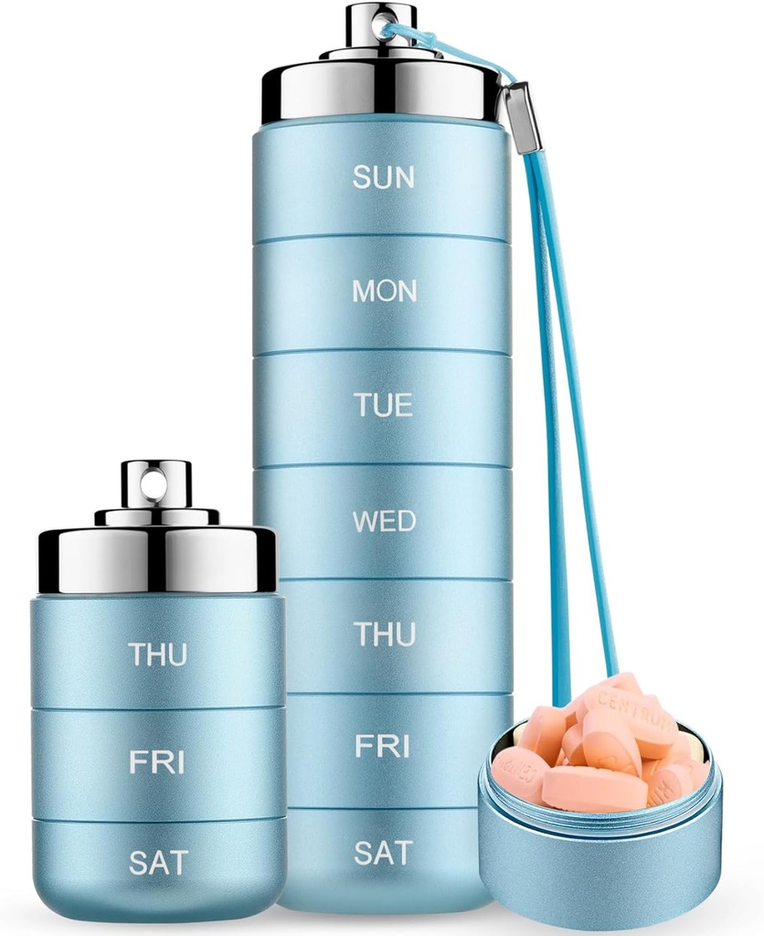 Mossime Metal tablete Organizator teden, Stackable Waterproof tablete potovalne škatle, veliki Aluminum Alloy Pill Primer Container, BPA brezplačno 7 Daily Medicine Organizator za vitamine, ribje olje, dodatek