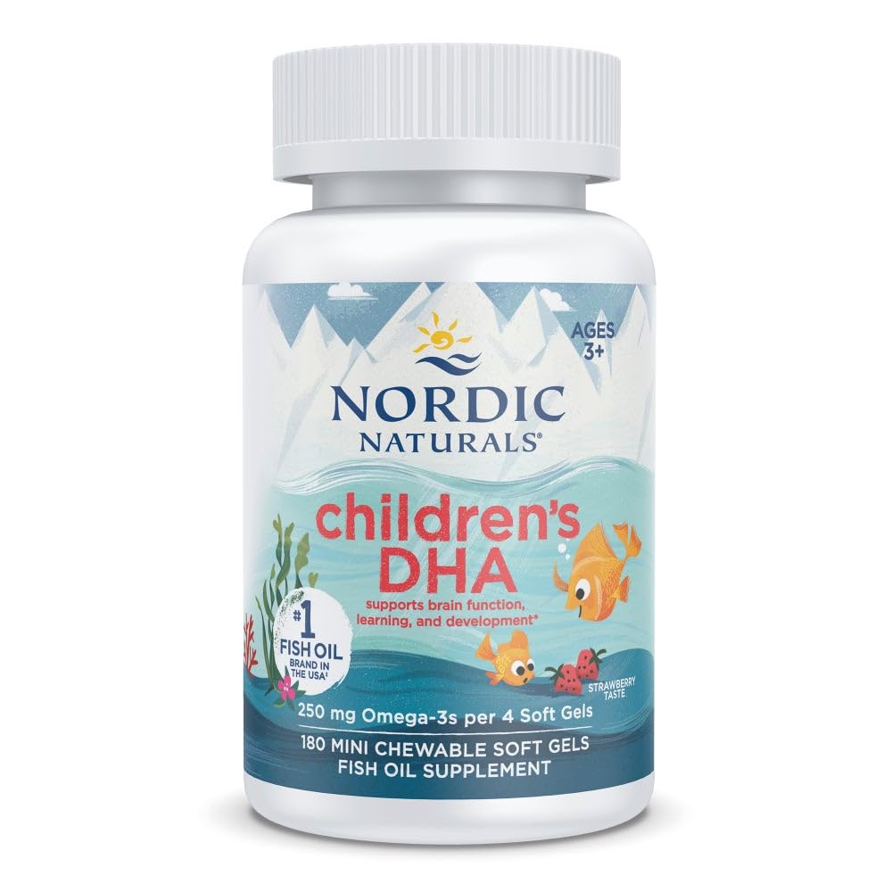 Nordic Naturals Children’S DHA For Omega 3 | Fish Oil For Kids 250Mg From Arctic Cod Liver Oil | Omega 3 EPA & DHA For Kids 3-6 Yrs| Brain Development & Immunity Strawberry Fish Oil 180 Mini Softgels