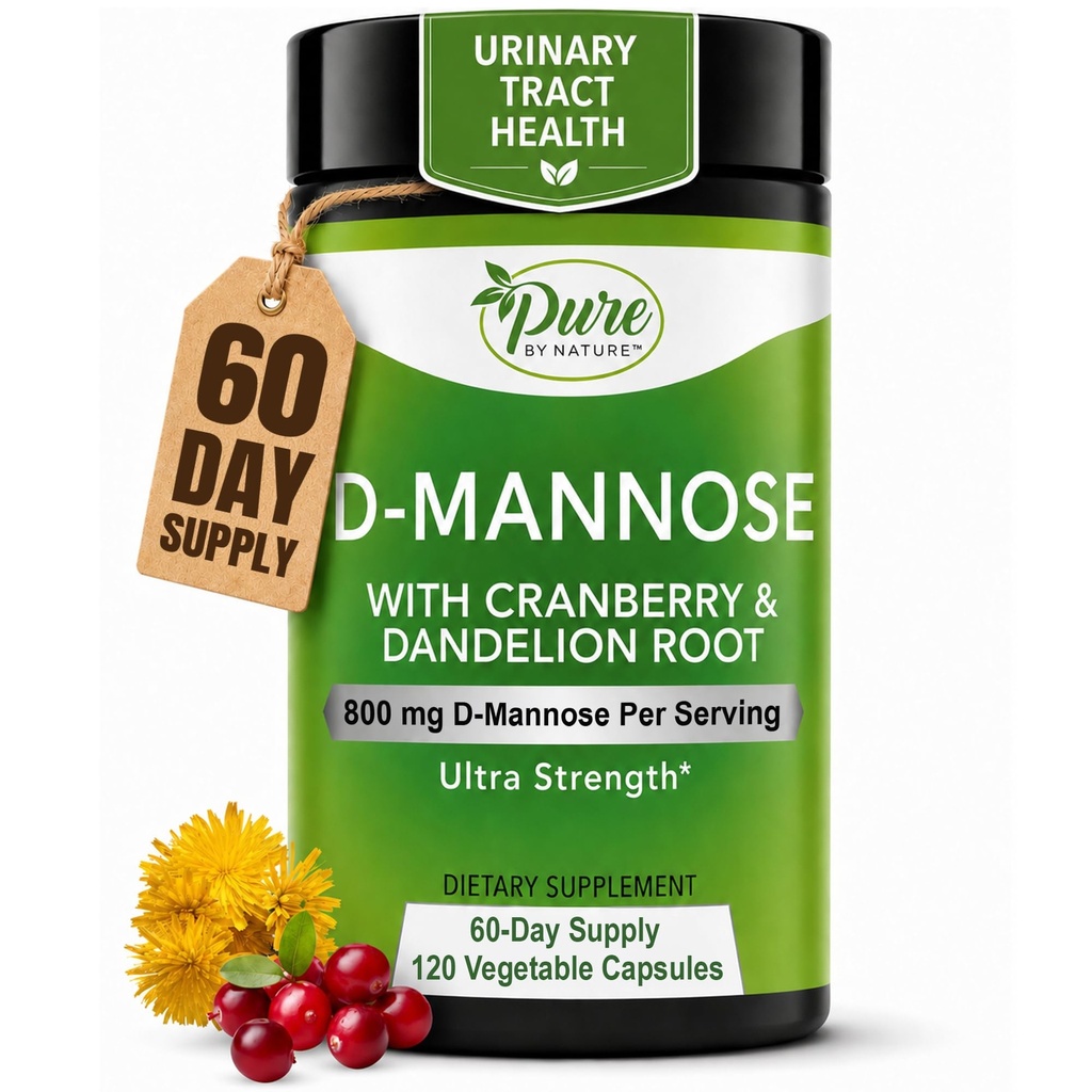 Čisto po naravi D-mannoza z brusnico in korenino Dandelion, 120 grof