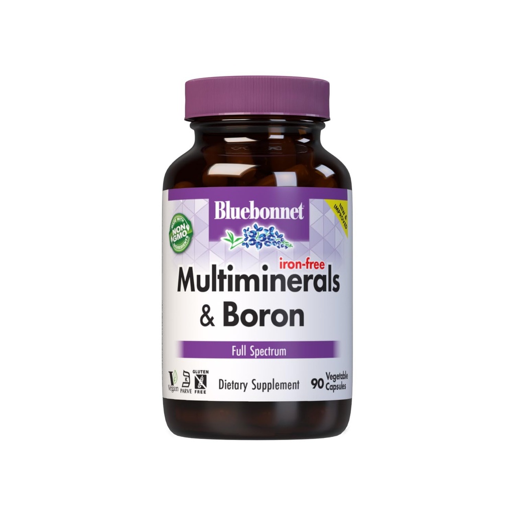 Bluebonnet Multi Mineral Plus Boron Vegetarijanske kapsule brez železa, bela 90 Število