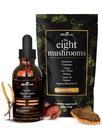 KIKI Green 8 Gobe Powder & Liquid Extract Bundle - Gobe Dodatek kompleks za fokus in energijo - Levja Mane, Chaga, Cordyceps, Turčija rep, Reishi, Shiitake, Maitake - 4 oz, 2 fl oz