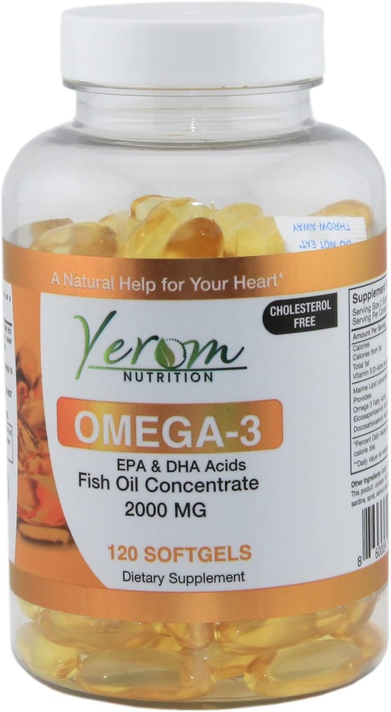 Omega 3 ribje olje - visokopotezni EPA & DHA, Podpira srce, možgani in skupno zdravje, 120 Softgels.
