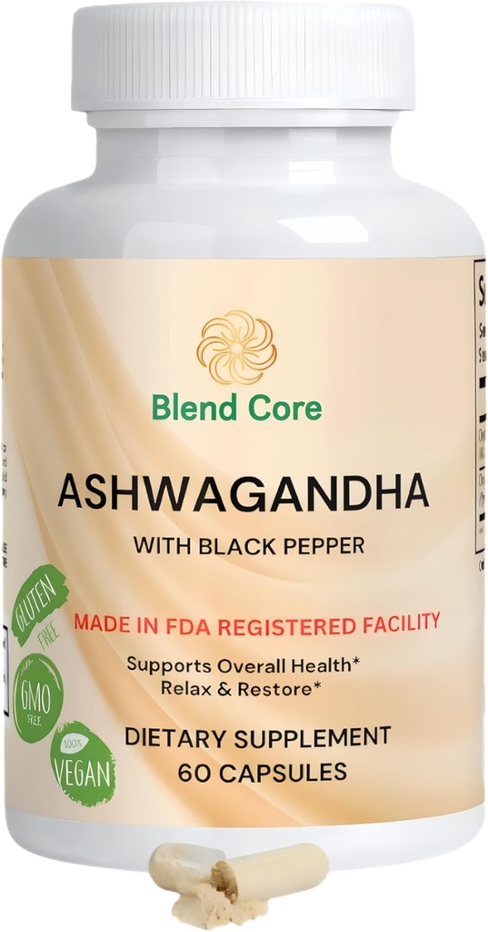 Ashwagandha s črno papriko Ashwagandha dodatki – 60 Count Pure Ashwagandha Kapsule za imuno podporo, Energy Boost – Non-GMO Vegan prijazno Ashwagandha Complex