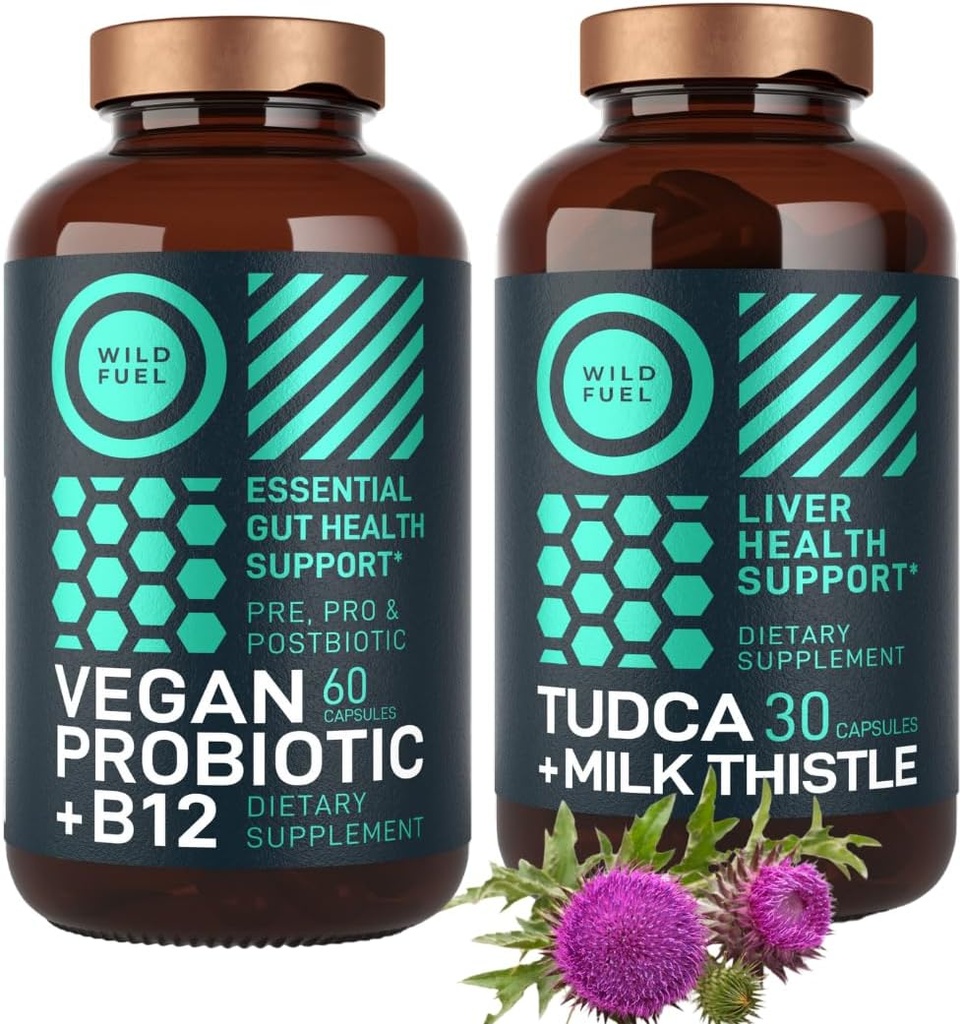 WILD FUEL TUDCA z mlekom Thistle dodatek in Vegan probiotik Plus B12 Splošno čiščenje jeter in črevesje
