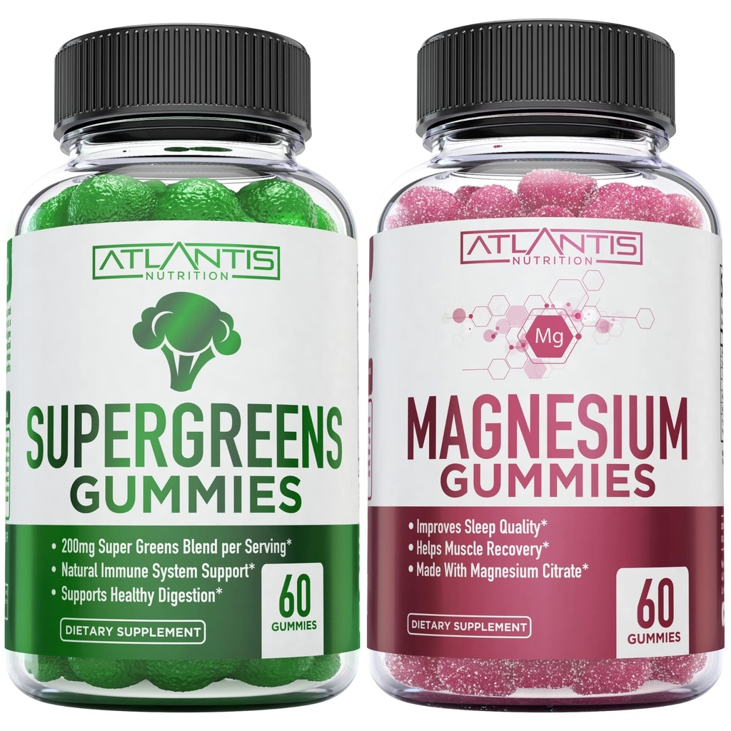 Superzelen & Magnezij Gumies - Magnezij pomaga mišice obnoviti, Okusne Superzeleni s Špinačo, Brokoli, Peso, Zeleni čaj, & Acai za Immunity Podpora- 60 Gummies