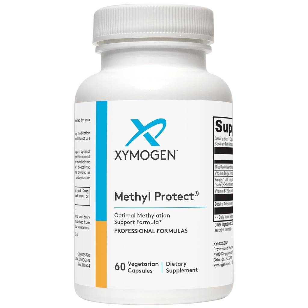 XYMOGEN Metil Protect - Optimalna metilacija Formula z metil Folatom, Vitamin B12 (metilkobalamin b12), Riboflavin + B6 Vitamini - kognitivni, Homocystein + Heart Health Supplements (60 kapsul)