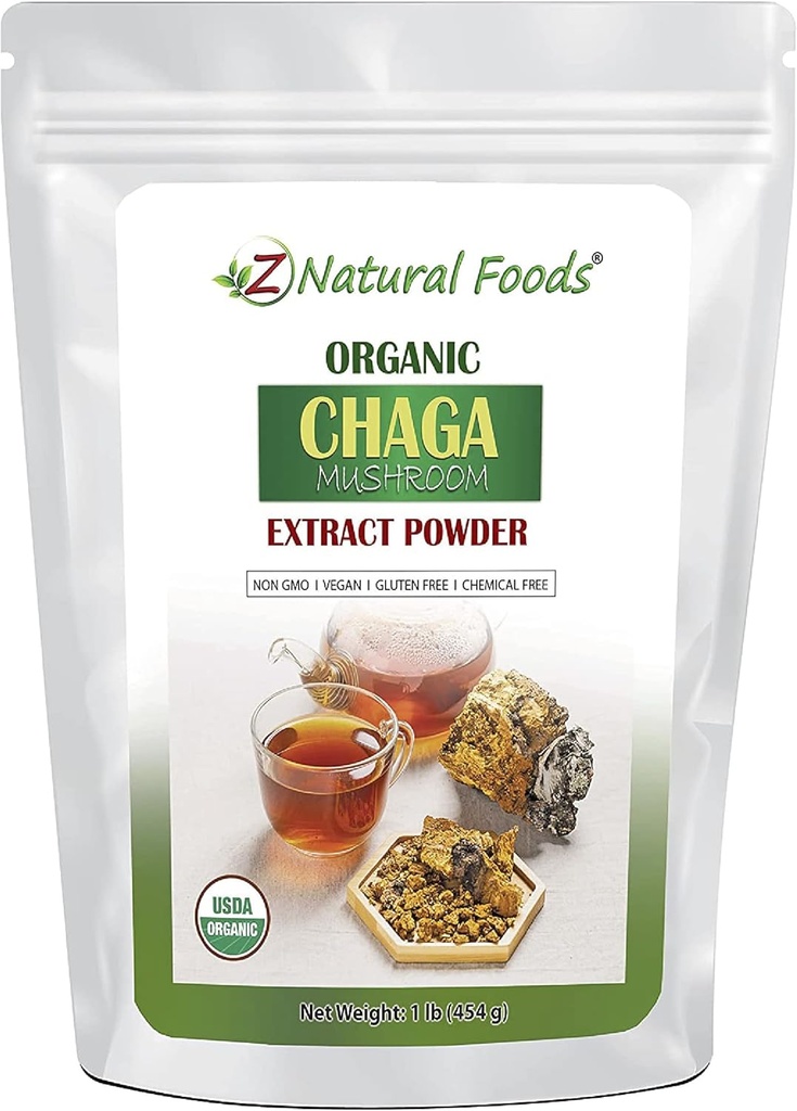 Z Natural Foods Organic Chaga Gobe Extract Prašek, Zgoščen Premium goba ekstrakt za podporo imunskega zdravja, Energiraj svoje jutro z dodajanjem kave in čaja, 1 lb