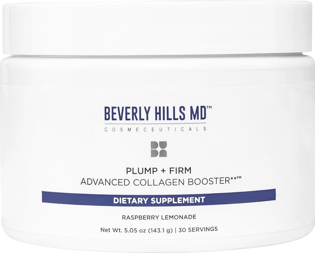 Beverly Hills MD Plump + Firm Advanced Collagen Booster za staranje kože-hranljiva pijača v prahu Mix Formula za plumper, Firmer, Skin w/Collagen Peptides, Polifenoli, Ceramidi (Raspberry limonada)