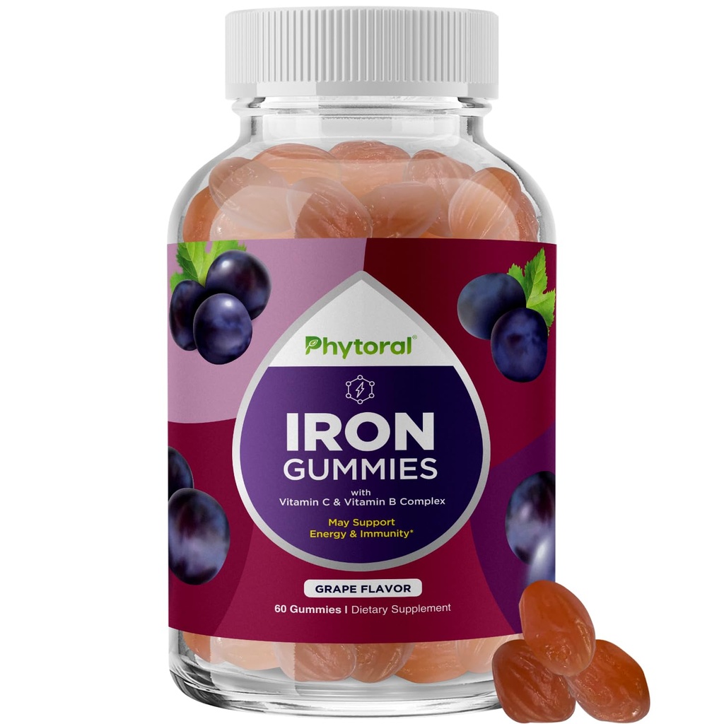 Naravni multivitaminski železovi žvečilni gumiji za odrasle - Gummy vitamini z železom in energijo Boost B kompleksni vitamini - Gummy dodatek in mentalna jasnost fokus multivitaminski