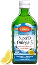 Carlson - Super D Omega-3, Divji ulov norveškega arktičnega trska Jetrnega olja, 2000 i.e. (50 mcg) Vitamin D3, 1100 mg Omega-3, trajnostno pridobljeno nordijsko ribje olje Limona, 250 ml