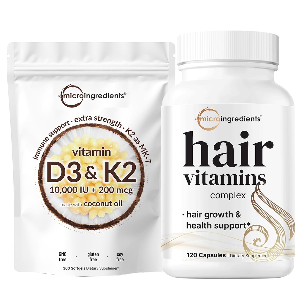 Mikro sestavine Vitamin D3 10.000iu + K2 200mcg Kokosovo olje Mehkužci in vitamini za lase Kompleksne kapsule Paket 2 Pack 