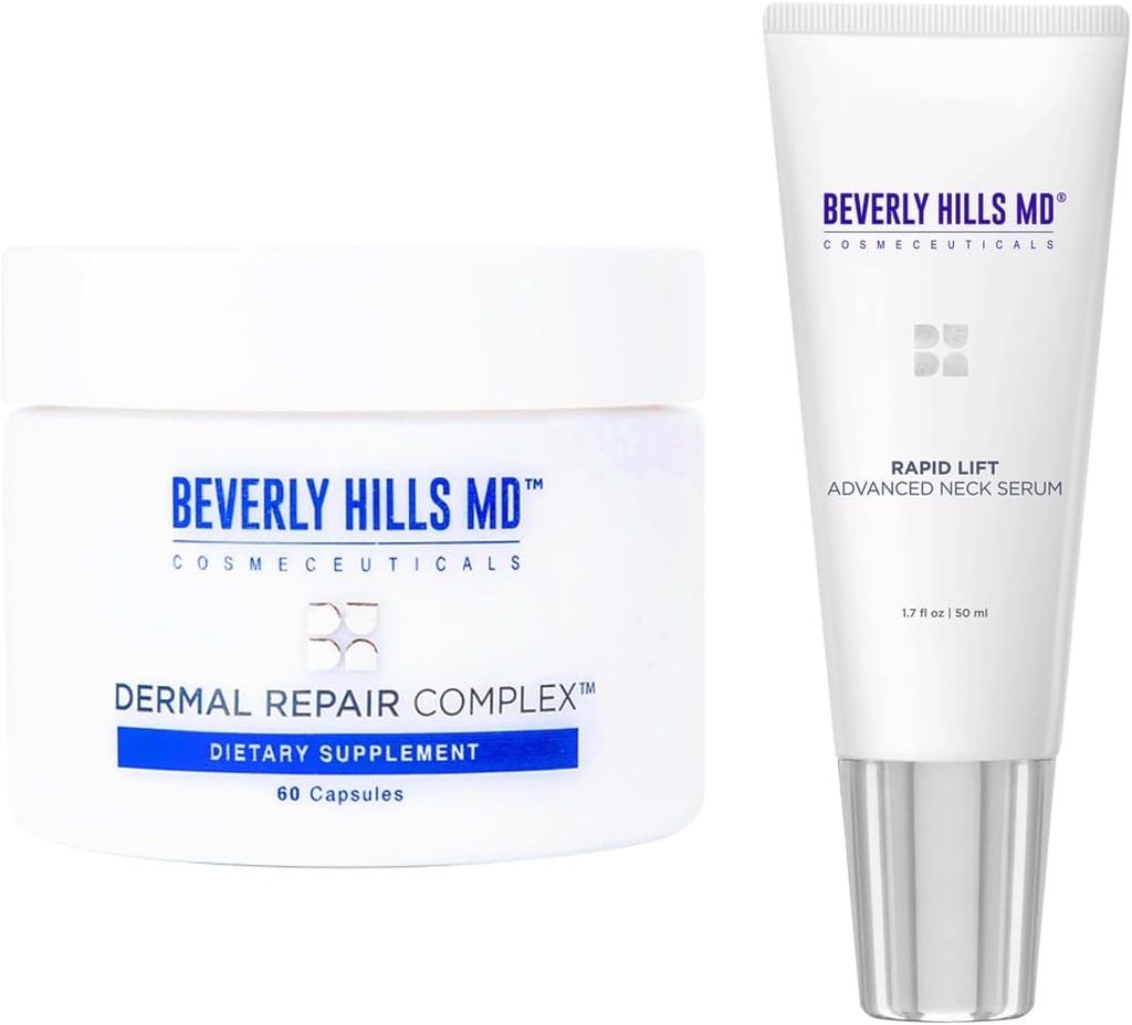 Beverly Hills MD vrat & telo Combo Regimen Bundle- Dermal popravila kompleks & hitro dviganje Napredno Neck Serum- Pomaga w/Hydration, Videz staranja kože, gube, Fine Lines & podpora Collagen