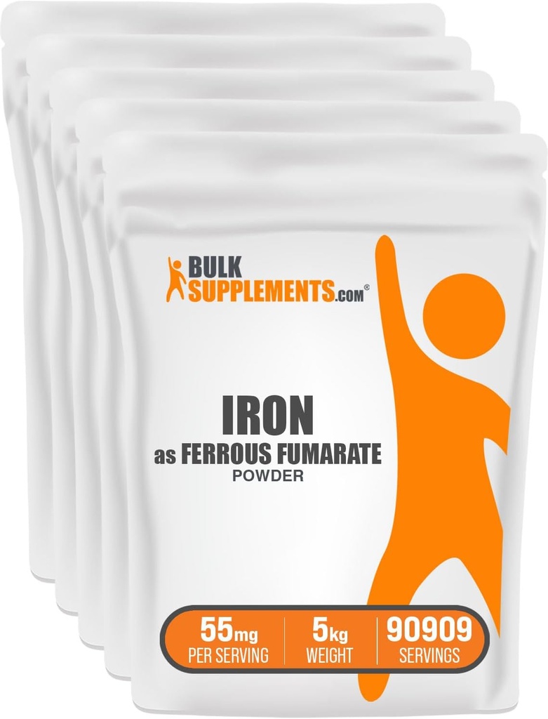 BulkSupplements.com Ferrous Fumarate Powder - Essential Mineral, železov dodatek za moške in ženske - Gluten Free, 55mg na serviranje, 1kg (2,2 lbs) (Pack of 5)