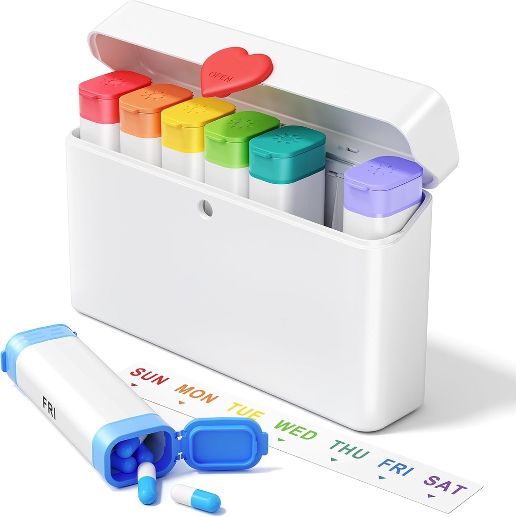 Daviky tablete Organizator 2 krat na dan - velike zmogljivosti tedenski AM tablete PM Box s srčnim lasu, 7 dan potovalne tablete primeru, Cute Medicine Organizator za zdravila, vitamini, dodatki