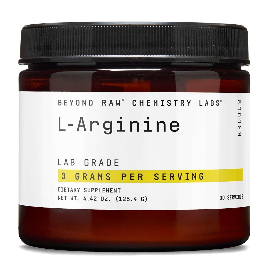 BEYOND RAW Chemistry Labs L-Arginin prašek, Vadba goriva in podpira okrevanje, 30 Servis