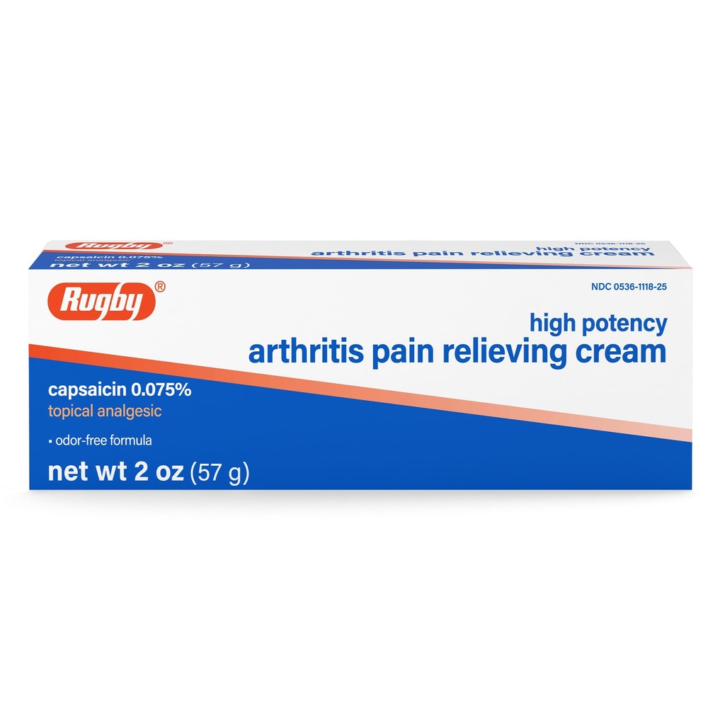 Rugby High Potency Capsaicin 0,075% Krema - Bolečina Relief Cream za artritis - 2 Oz (57g), (1 pakiranje)