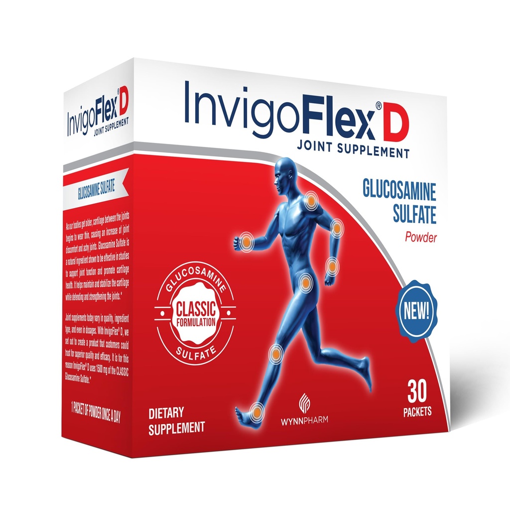INVIGOFLEX® D - 1500 mg glukozaminskega sulfata v prahu (klasična formulacija) - Premium skupni dodatek za kolena, roke, hrbet in Hip podporne pakete 